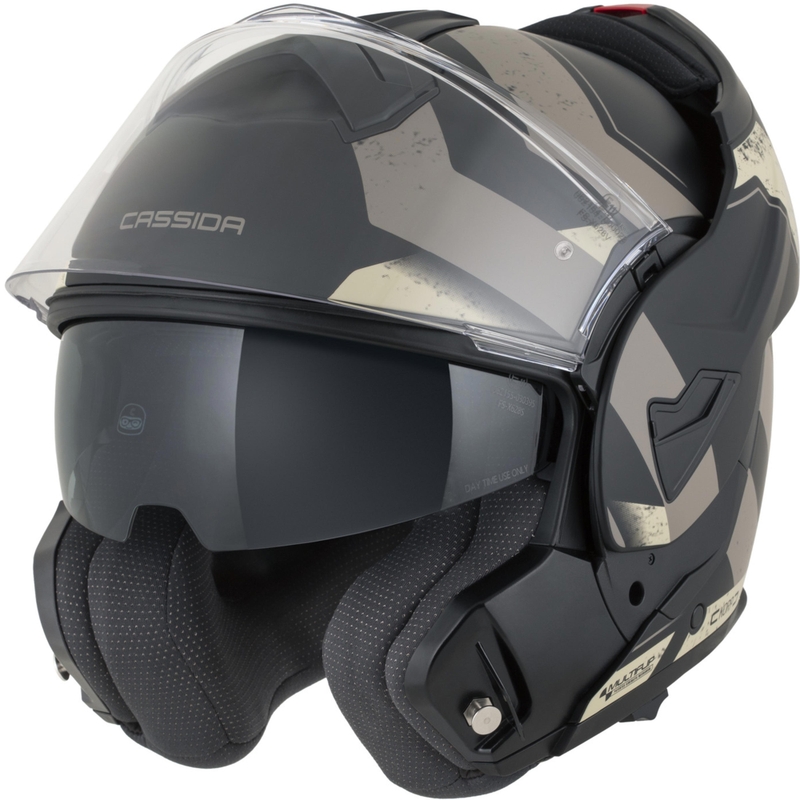Casco de moto modular Cassida MultiFlip Korp en negro mate, arena y caqui
