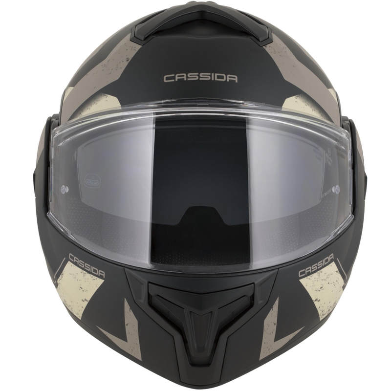 Casco de moto modular Cassida MultiFlip Korp en negro mate, arena y caqui