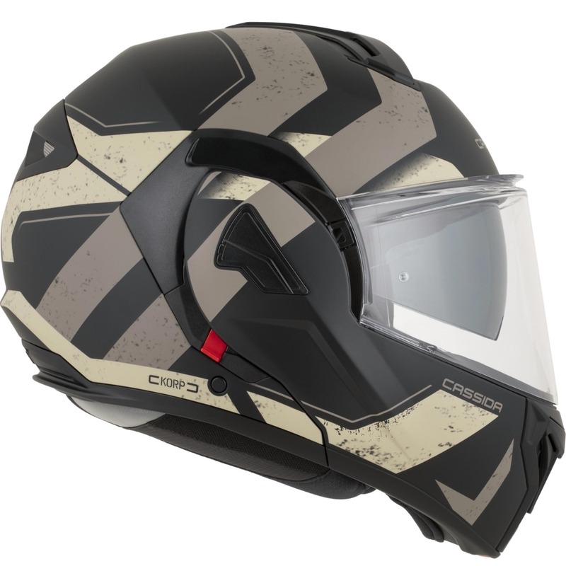 Casco de moto modular Cassida MultiFlip Korp en negro mate, arena y caqui