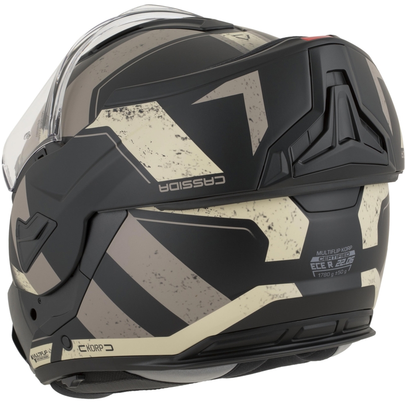 Casco de moto modular Cassida MultiFlip Korp en negro mate, arena y caqui