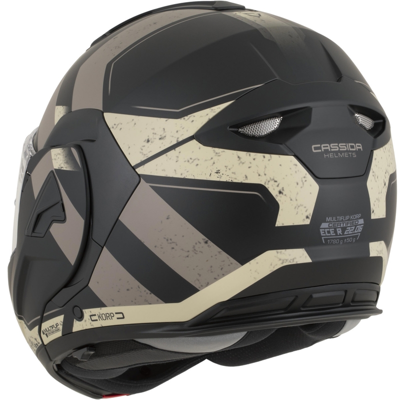Casco de moto modular Cassida MultiFlip Korp en negro mate, arena y caqui