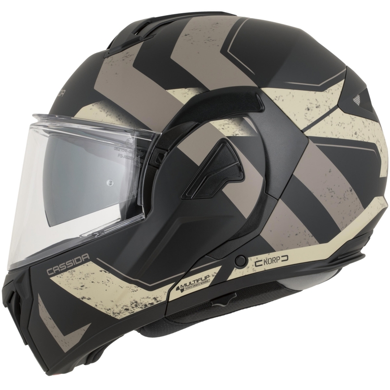 Casco de moto modular Cassida MultiFlip Korp en negro mate, arena y caqui