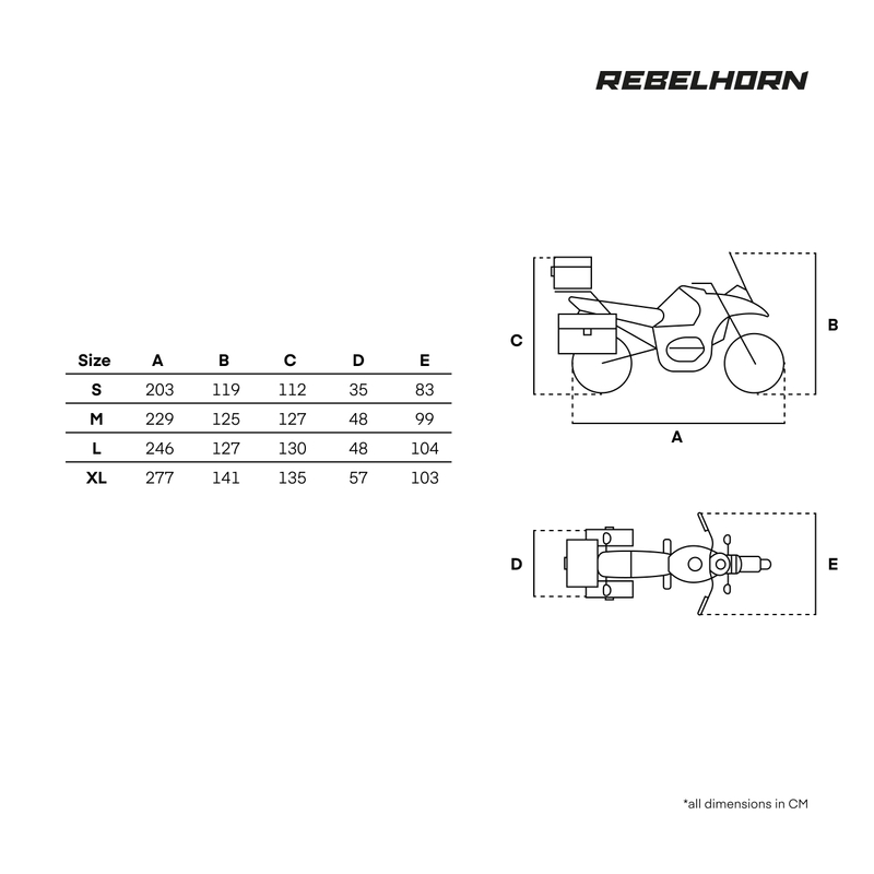 Funda para motocicleta Rebelhorn Shelter con espacio para maletero, color negro y plateado