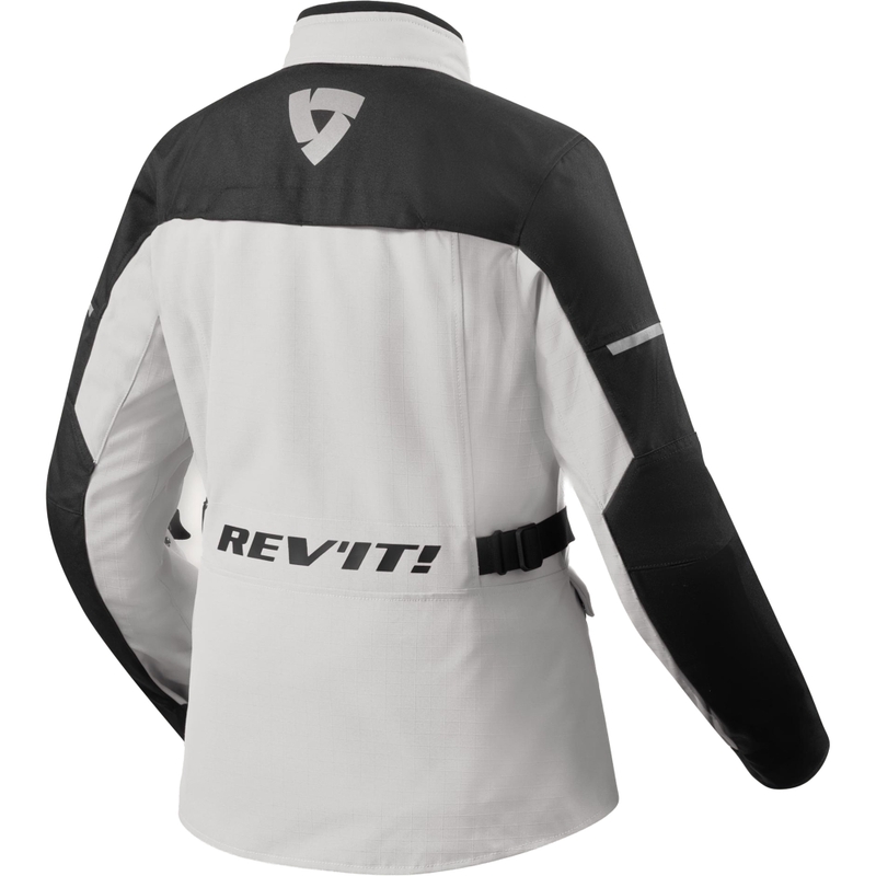 Chaqueta de moto Revit Convergent H2O para mujer, color plata y negro