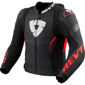 Chaqueta de cuero para moto Revit Argon 3 PRO negro-rojo fluo