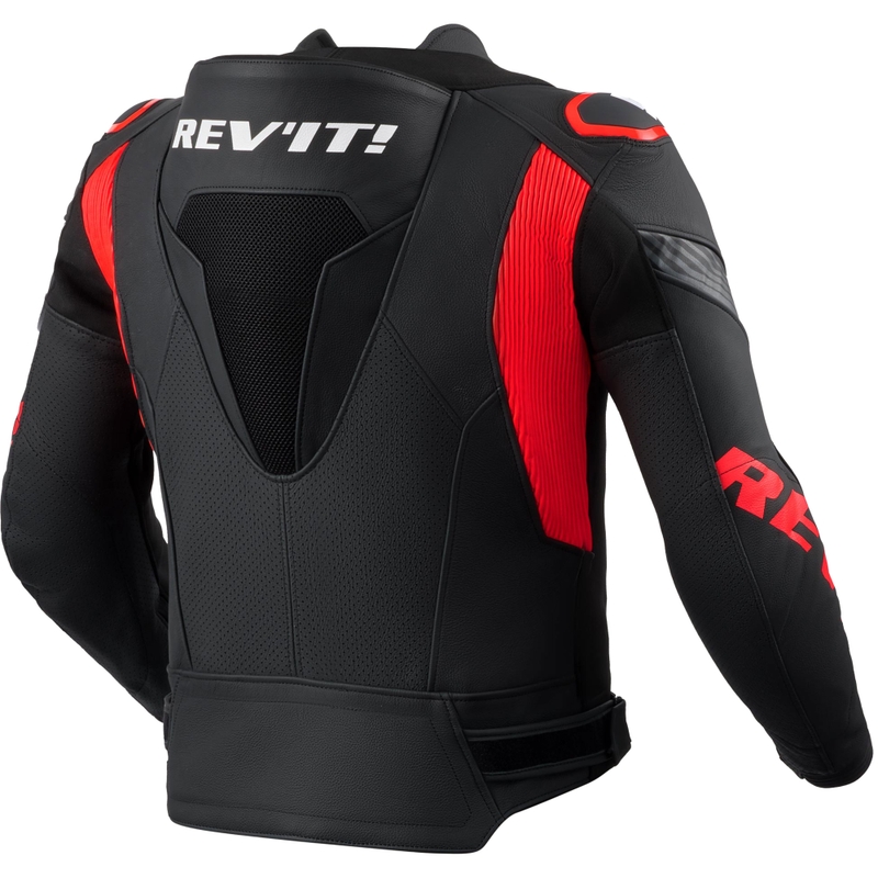 Chaqueta de cuero para moto Revit Argon 3 PRO negro-rojo fluo