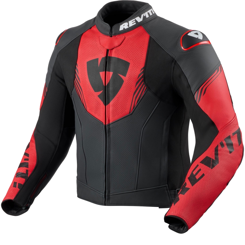 Chaqueta de moto de cuero Revit Argon 3 negro-rojo fluo