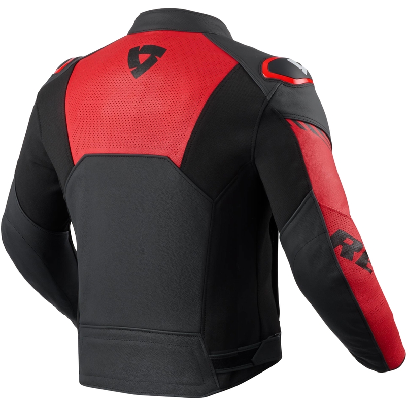 Chaqueta de moto de cuero Revit Argon 3 negro-rojo fluo
