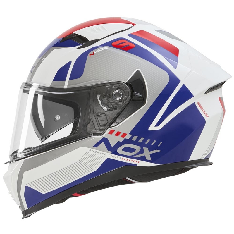 Casco integral de moto NOX N402 Mentor blanco-azul-rojo