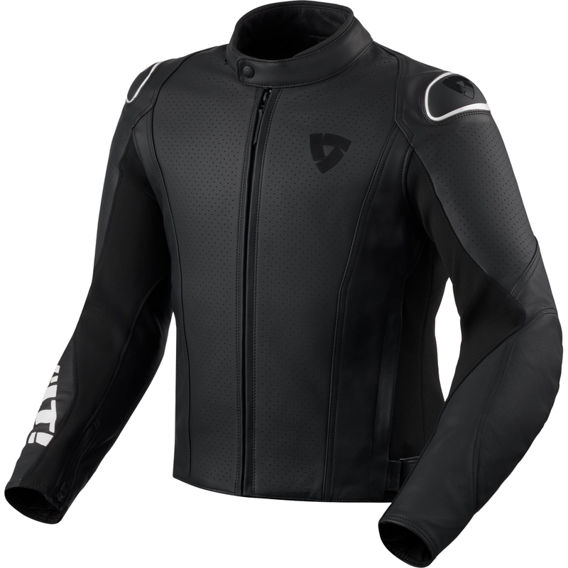 Chaqueta de cuero para moto Revit Quadratic en blanco y negro