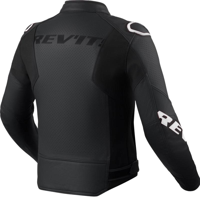 Chaqueta de cuero para moto Revit Quadratic en blanco y negro