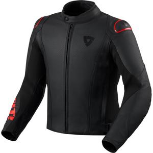 Chaqueta de cuero para moto Revit Quadratic negro-rojo fluo
