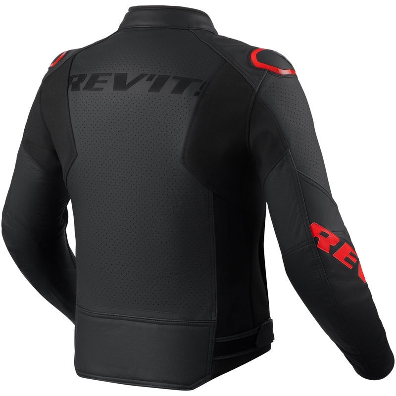 Chaqueta de cuero para moto Revit Quadratic negro-rojo fluo
