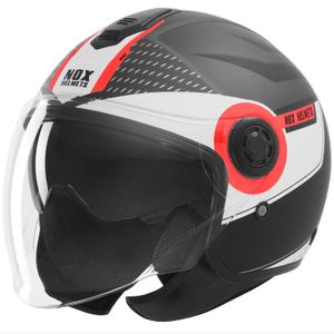 Casco de moto jet NOX N182 Round negro mate-rojo