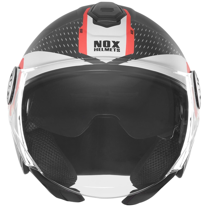 Casco de moto jet NOX N182 Round negro mate-rojo