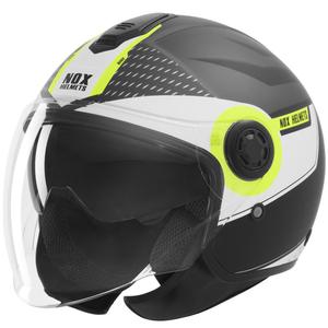 Casco de moto jet NOX N182 Round negro mate-amarillo fluo