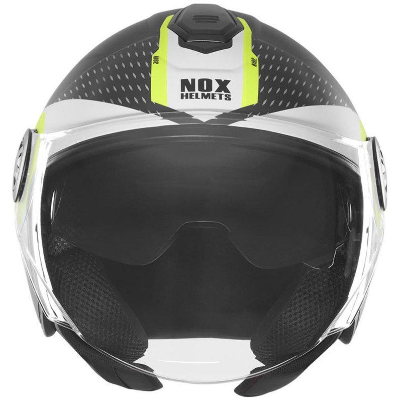 Casco de moto jet NOX N182 Round negro mate-amarillo fluo
