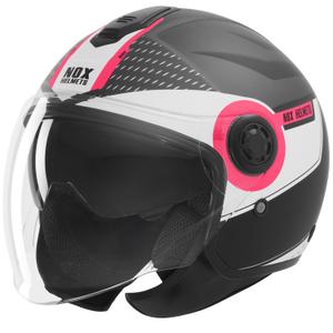Casco de moto jet NOX N182 Round negro mate-rosa