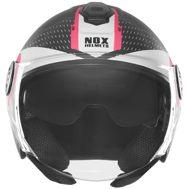 Casco de moto jet NOX N182 Round negro mate-rosa