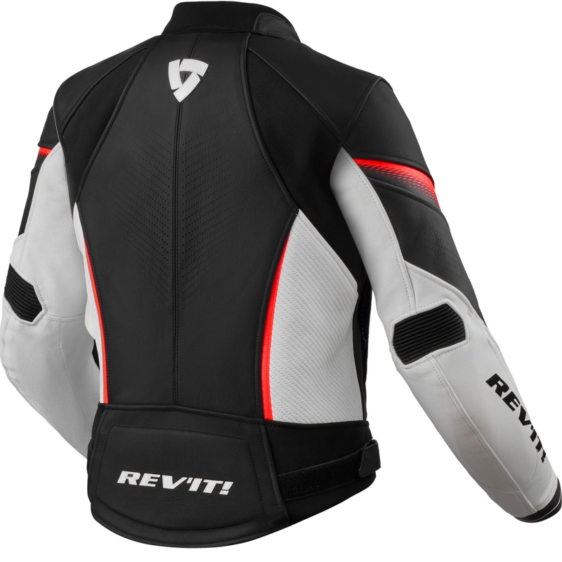 Chaqueta de moto de cuero para mujer Revit Xena 4 blanco-rojo fluo