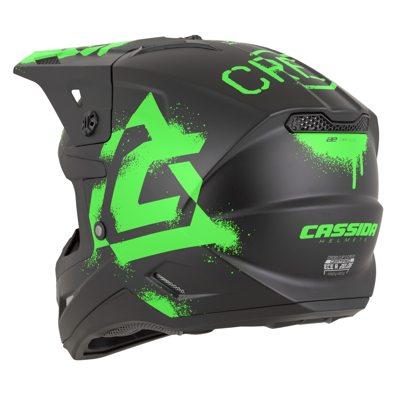 Casco de motocross Cassida Cross Cup 2 Crew negro mate-verde fluo