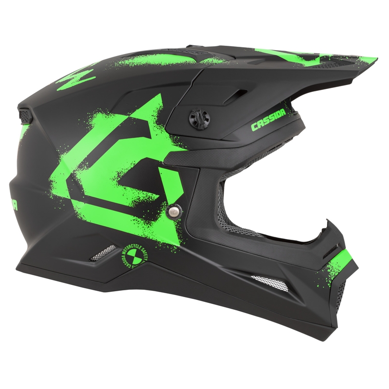 Casco de motocross Cassida Cross Cup 2 Crew negro mate-verde fluo
