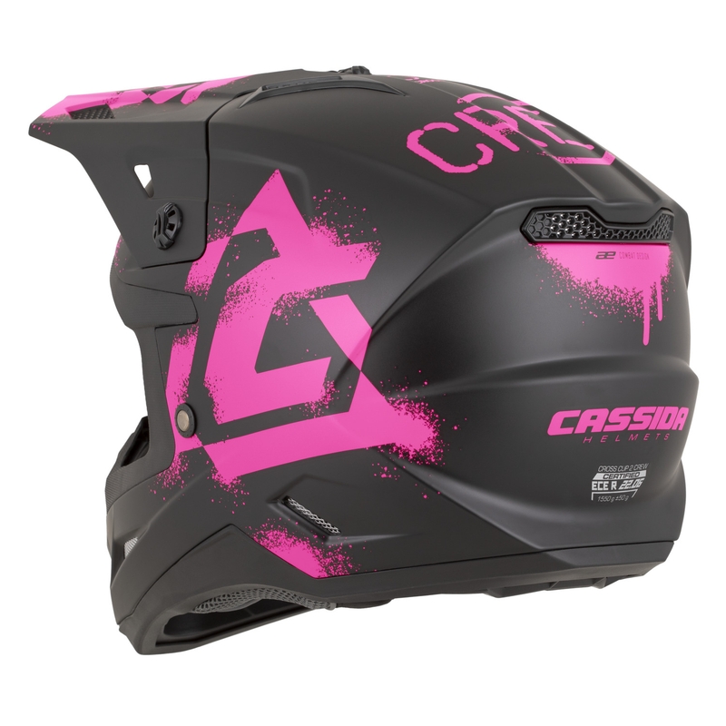 Casco de motocross Cassida Cross Cup 2 Crew negro mate-rosa fluo