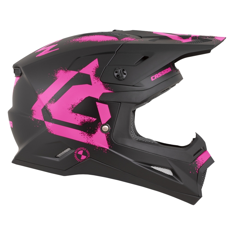 Casco de motocross Cassida Cross Cup 2 Crew negro mate-rosa fluo