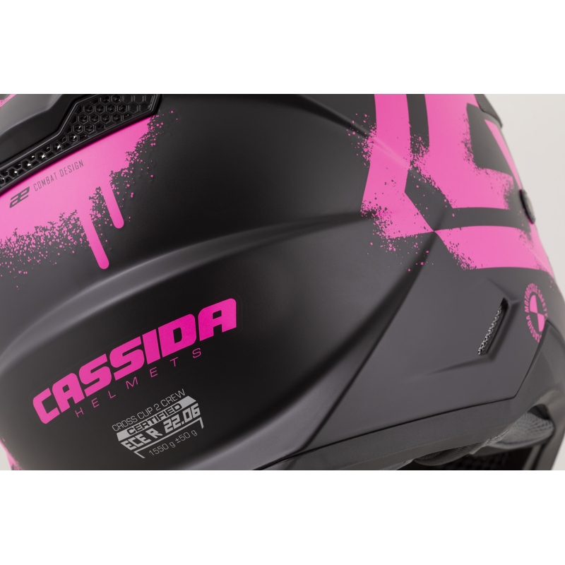 Casco de motocross Cassida Cross Cup 2 Crew negro mate-rosa fluo