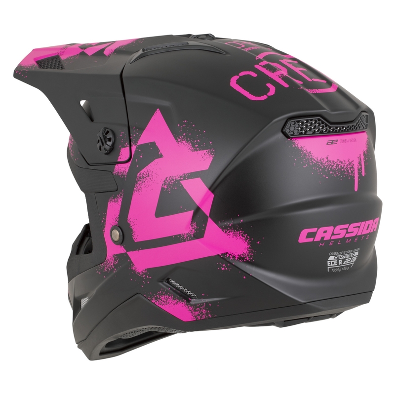 Casco de motocross infantil Cassida Cross Cup 2 Crew Junior negro mate-rosa fluo