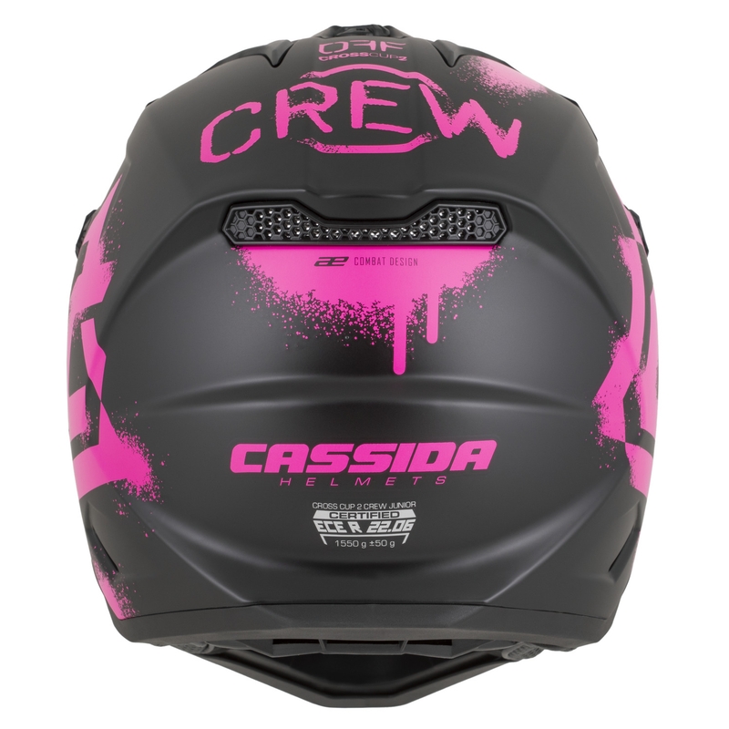 Casco de motocross infantil Cassida Cross Cup 2 Crew Junior negro mate-rosa fluo