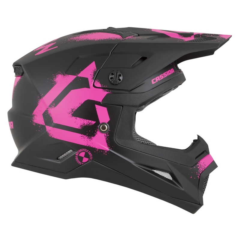Casco de motocross infantil Cassida Cross Cup 2 Crew Junior negro mate-rosa fluo