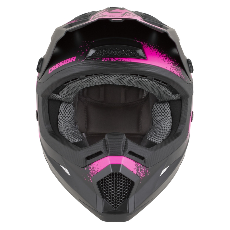 Casco de motocross infantil Cassida Cross Cup 2 Crew Junior negro mate-rosa fluo
