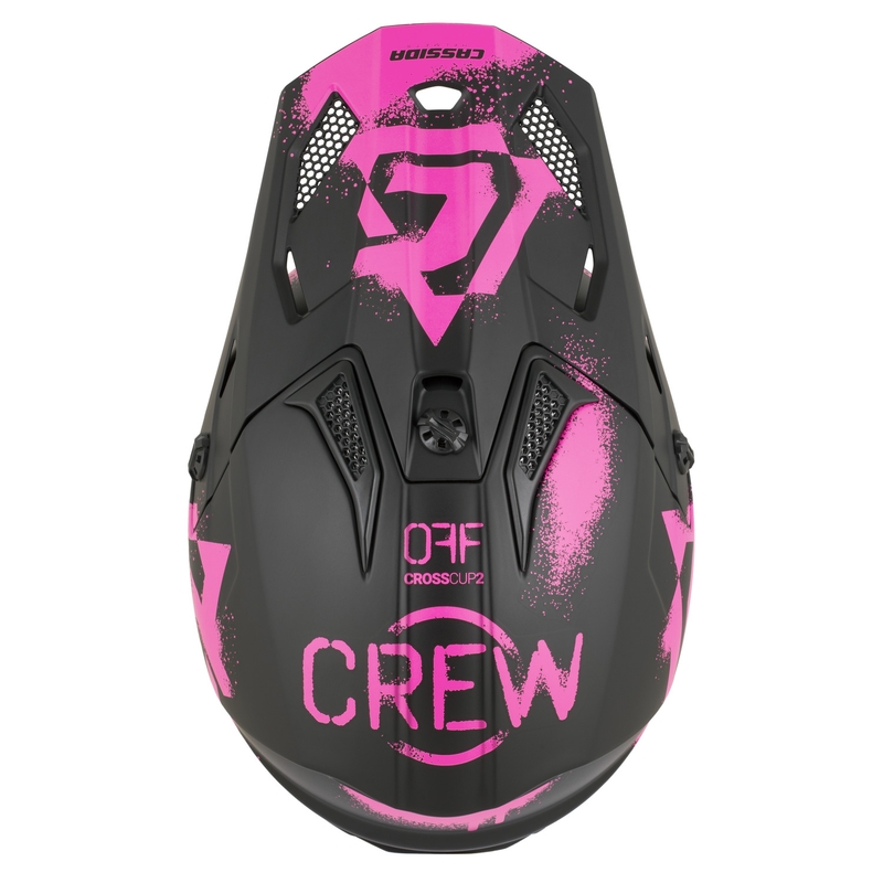Casco de motocross infantil Cassida Cross Cup 2 Crew Junior negro mate-rosa fluo