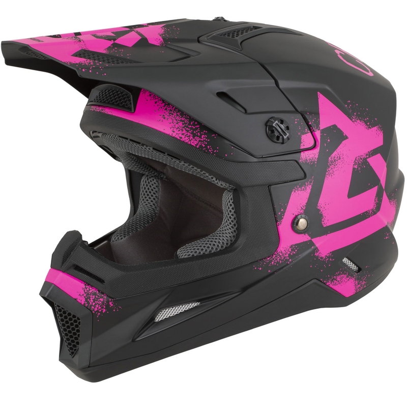 Casco de motocross infantil Cassida Cross Cup 2 Crew Junior negro mate-rosa fluo