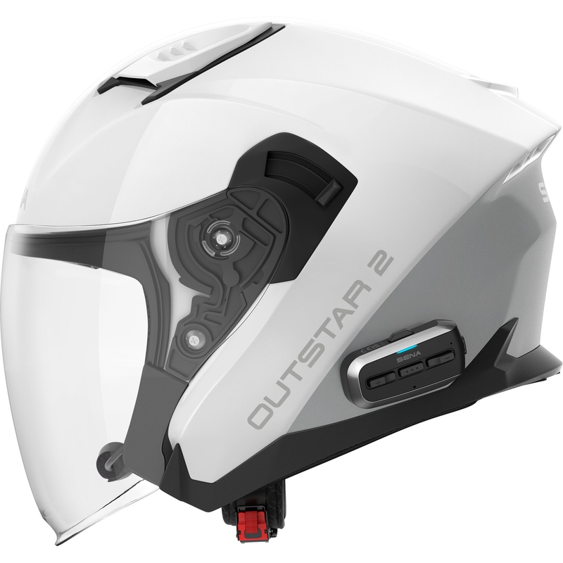 Casco de moto abierto SENA Outstar 2 con auriculares, blanco brillante
