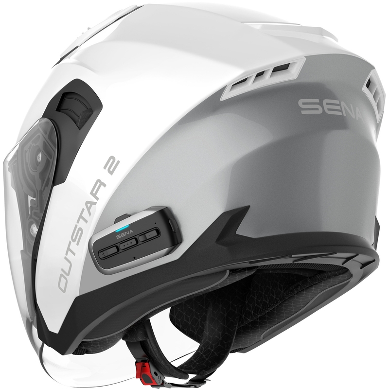 Casco de moto abierto SENA Outstar 2 con auriculares, blanco brillante