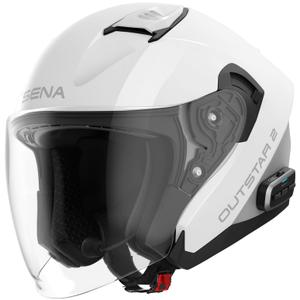 Casco de moto abierto SENA Outstar 2 con auriculares, blanco brillante