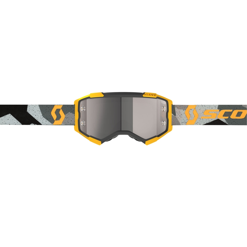 Gafas de motocross SCOTT Fury CH camuflaje gris-amarillo con plexiglás plateado espejado