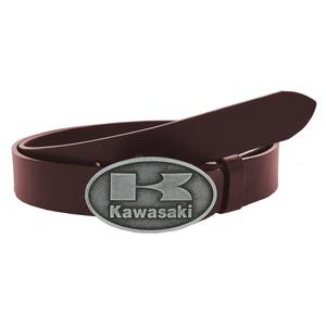 Cinturón moto de piel con hebilla Kawasaki marrón