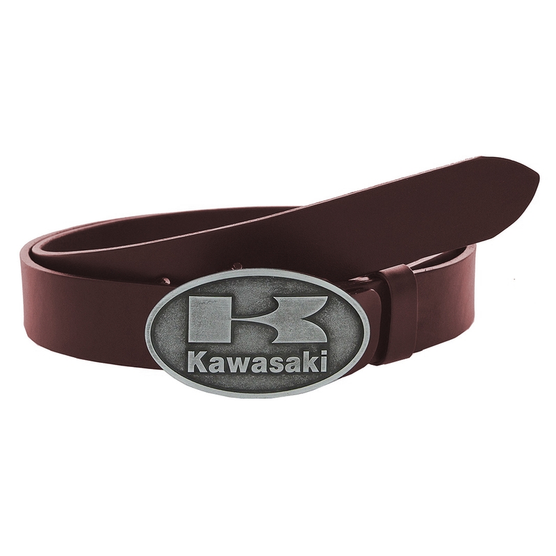 Cinturón moto de piel con hebilla Kawasaki marrón