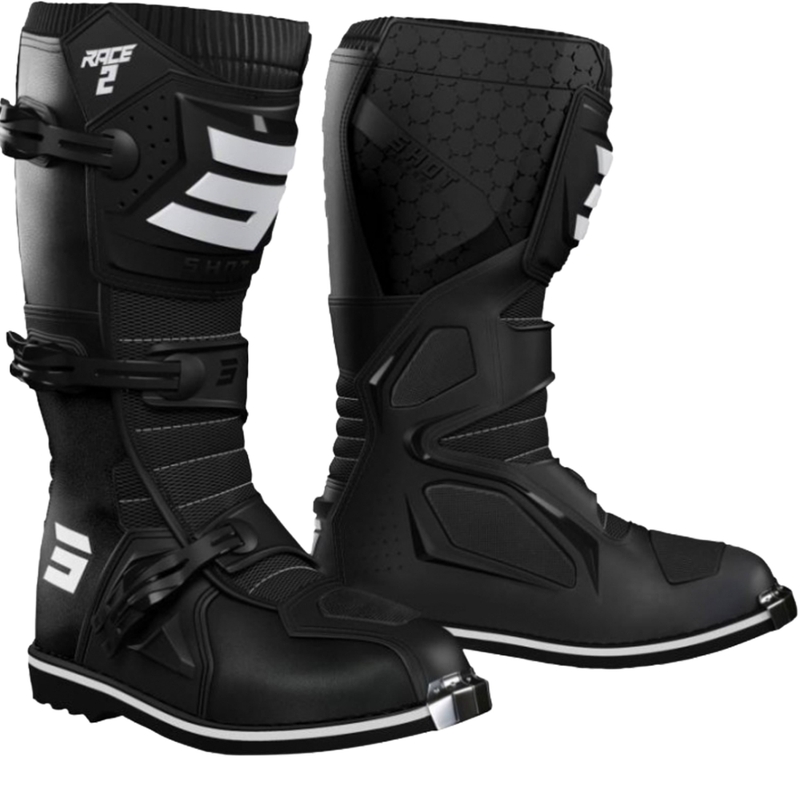 Botas de motocross Shot Race 2 para niños, color negro.