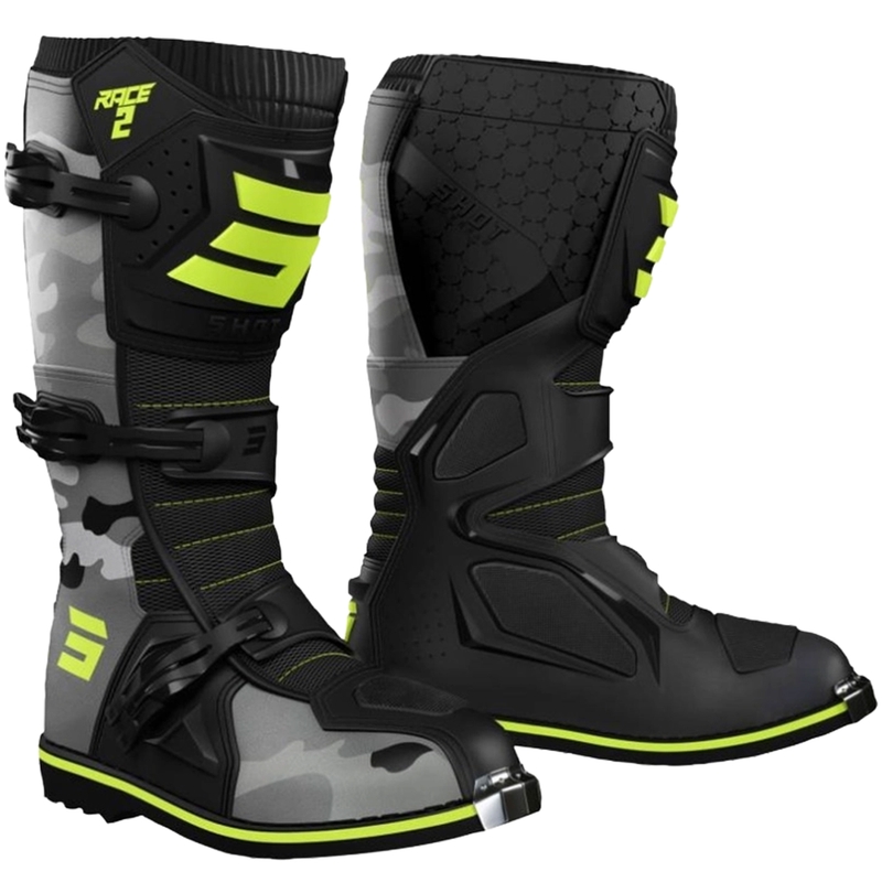 Botas de moto para niños Shot Race 2 camo-fluo amarillo
