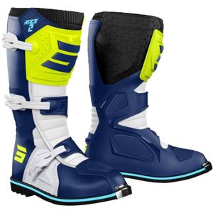 Botas de moto para niños Shot Race 2 azul-blanco-amarillo fluo