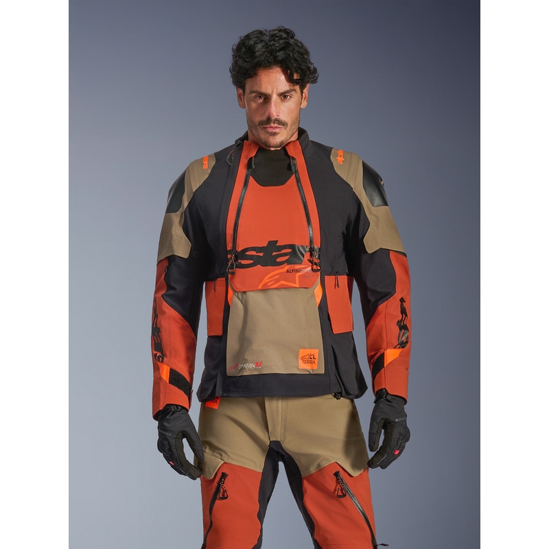 Chaqueta de moto Alpinestars Halo PRO Drystar XF marrón claro-naranja oscuro-negro