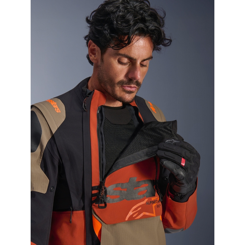 Chaqueta de moto Alpinestars Halo PRO Drystar XF marrón claro-naranja oscuro-negro