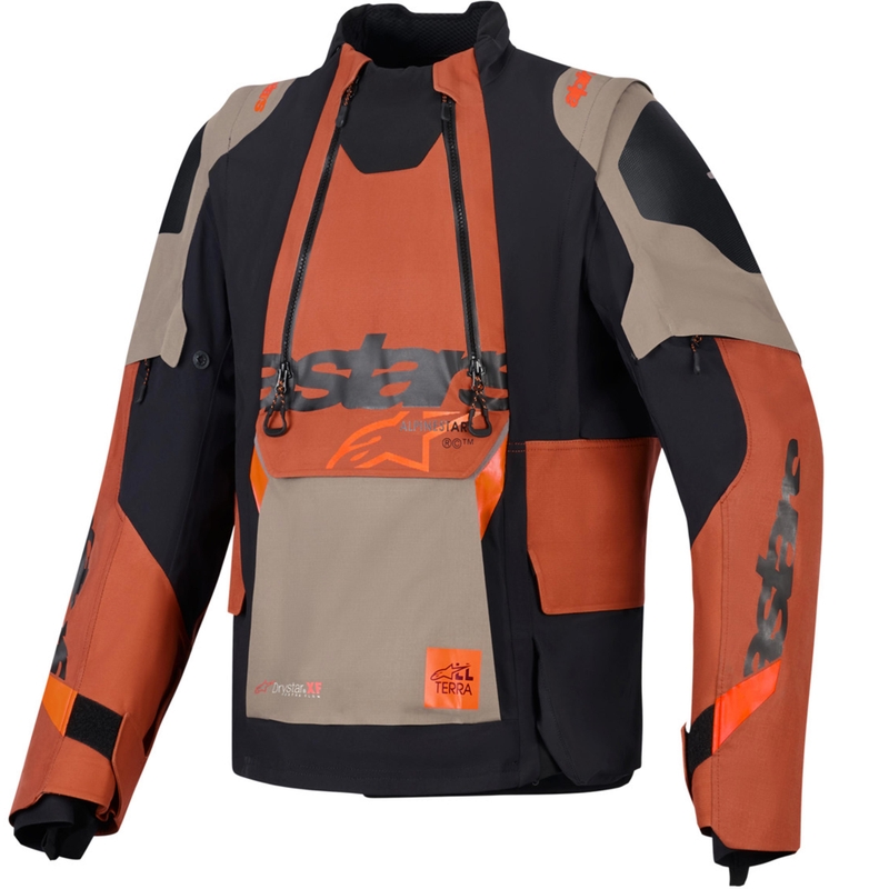 Chaqueta de moto Alpinestars Halo PRO Drystar XF marrón claro-naranja oscuro-negro
