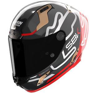 Casco integral de moto Nolan X-804 RS Ultra Carbon SBK en negro brillante, rojo y dorado