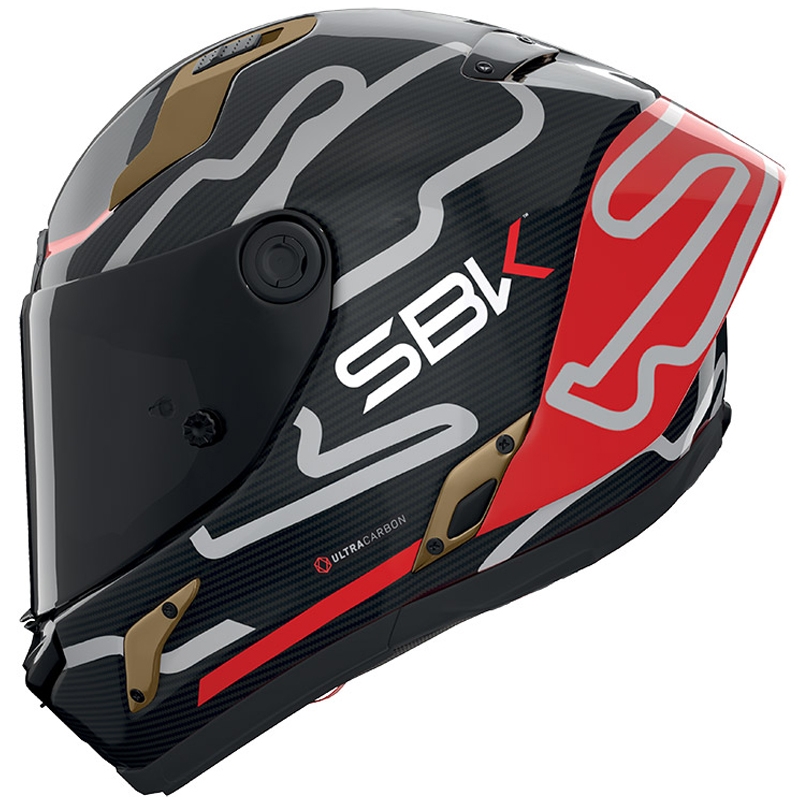 Casco integral de moto Nolan X-804 RS Ultra Carbon SBK en negro brillante, rojo y dorado