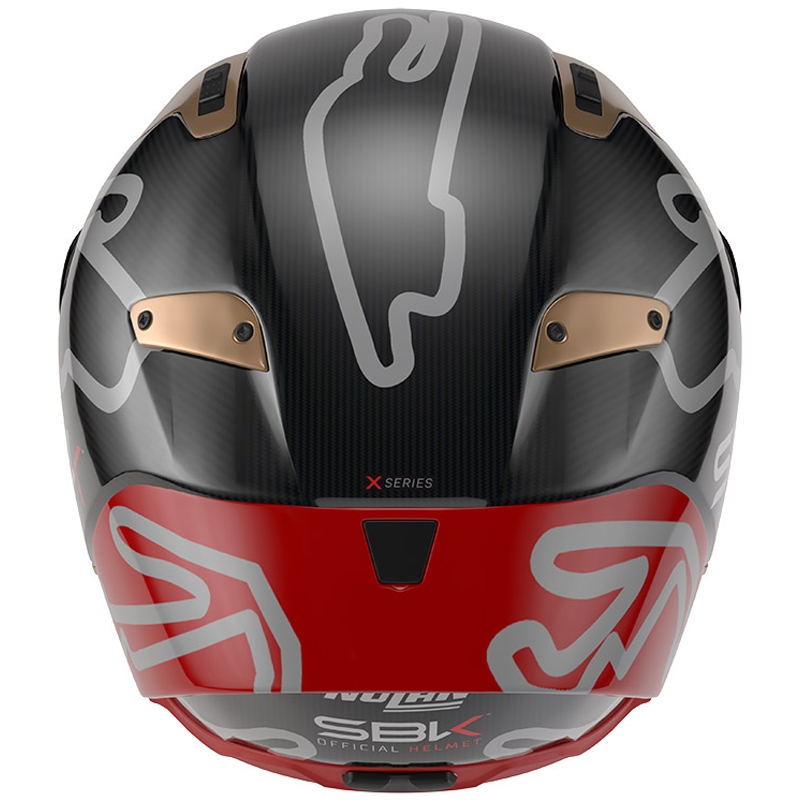 Casco integral de moto Nolan X-804 RS Ultra Carbon SBK en negro brillante, rojo y dorado